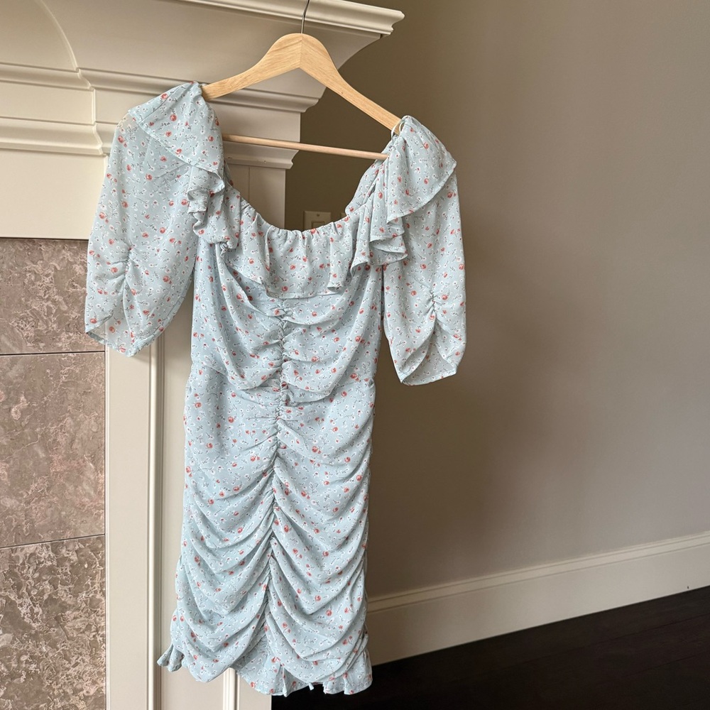 ASTR the label Floral Ruffle Midi Dress in Light Blue
